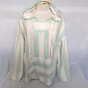 Bloom + Pop Womens M Terry Boho Hoodie Pullover Pastel Striped Kangaroo pocket